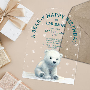 Clear Polar Bear Birthday Acrylic Invitations
