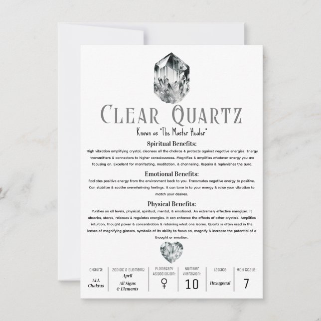 Clear Quartz Crystal Metaphysical Properties  Invitation (Front)