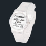 Clear Silicone Watch Custom Gifts for Him<br><div class="desc">Custom Gifts for Him personalised Clear Silicone Watch. Upload logo,  photo,  image,  design and add your own text to make your own personalised birthday,  Christmas,  Father's Day,  Valentine's Day celebration,  office gifts for him (man,  men,  husband,  boyfriend,  father,  dad,  young man,  son).</div>