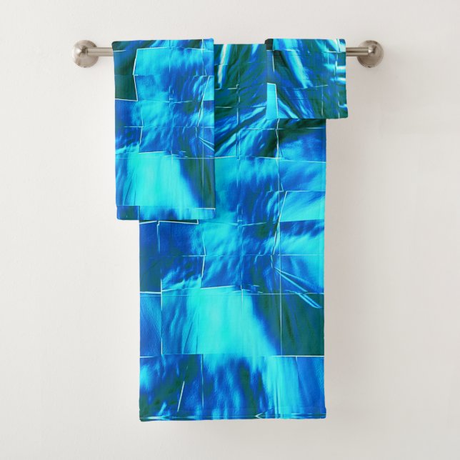 Clear sky mosaic abstract metallic texture bath towel set (Insitu)
