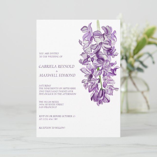 Clear Watercolour Hyacinth Flower Wedding Invitation (Standing Front)