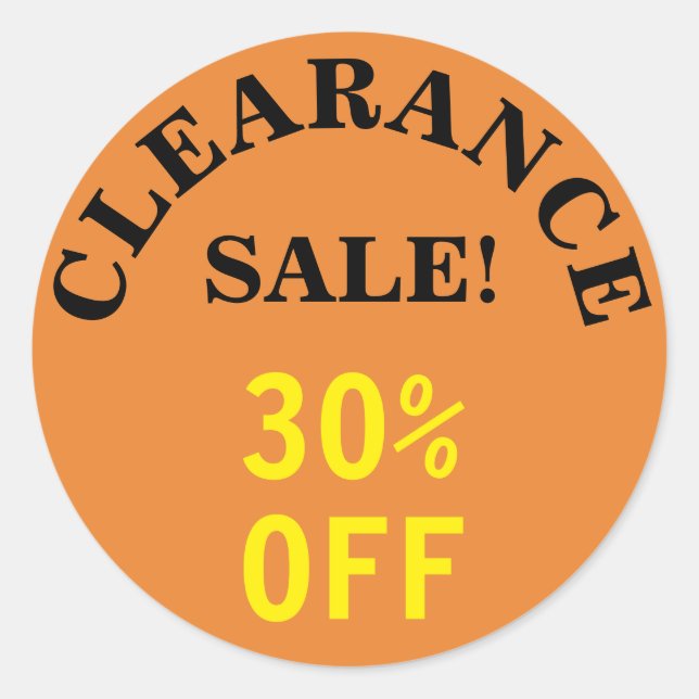 "CLEARANCE SALE!" "30% OFF" Round Sticker (Front)
