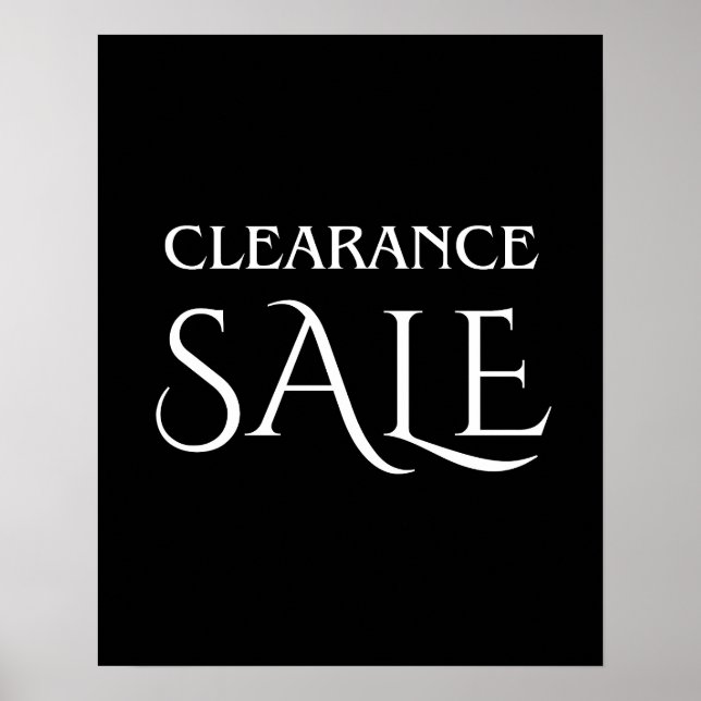 Clearance Sale Sign, Black and White Boutique Sale Poster (Front)