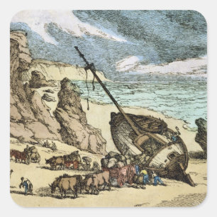 Clearing a Wreck on the North Coast of Cornwall, f Square Sticker