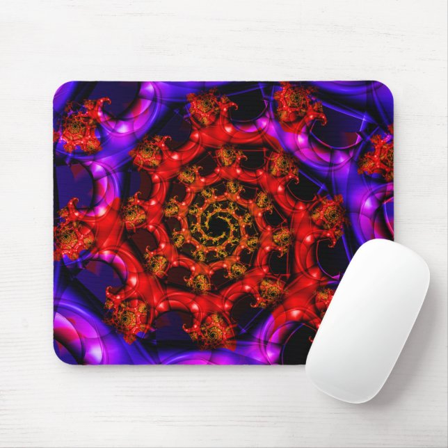 Clearly | Red and Blue Fractal Art Mouse Mat (With Mouse)