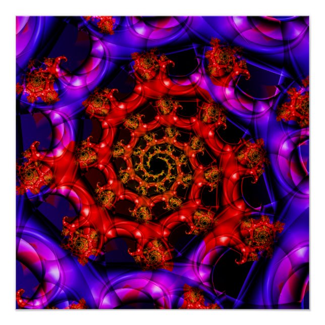 Clearly | Red and Blue Fractal Art Poster (Front)