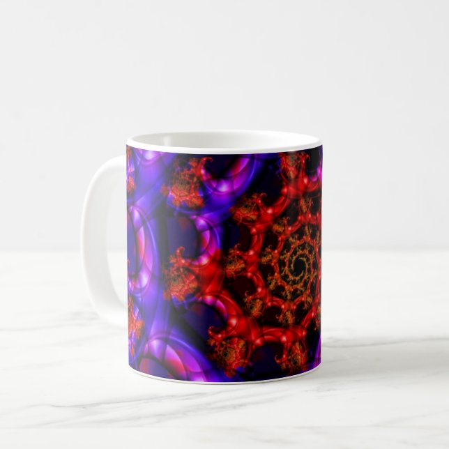 Clearly | Red and Blue Fractal Art Wrap Coffee Mug (Front Left)