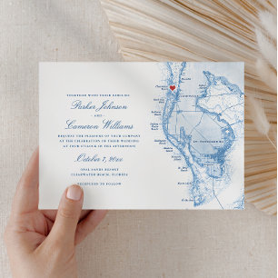 Clearwater Beach FL Map Elegant Blue Wedding Invitation