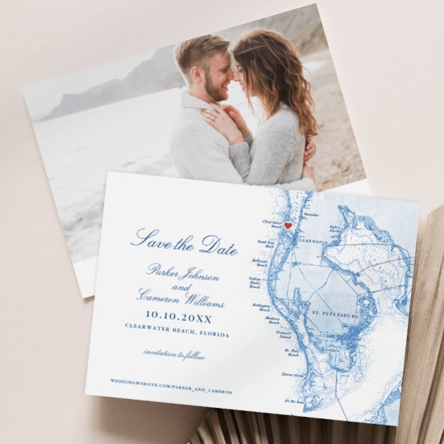 Clearwater Beach FL Map Elegant Navy Blue Wedding Save The Date (Clearwater Beach FL Map Wedding Save the Date in Elegant Navy Blue from Coastal Map Designs)