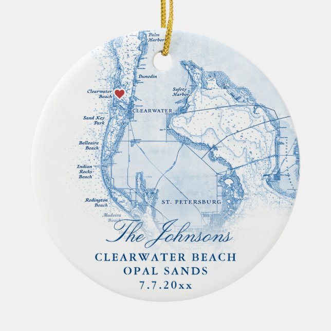 Clearwater Beach FL Map Newlywed First Christmas  Ceramic Tree Decoration (Front)