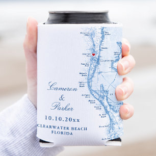 Clearwater Beach FL Map Wedding Favour Drink Can Cooler