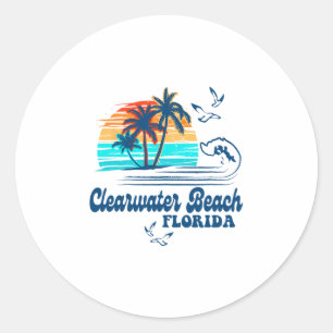 Clearwater Beach Florida 2025 Sunset Vintage 70's Classic Round Sticker