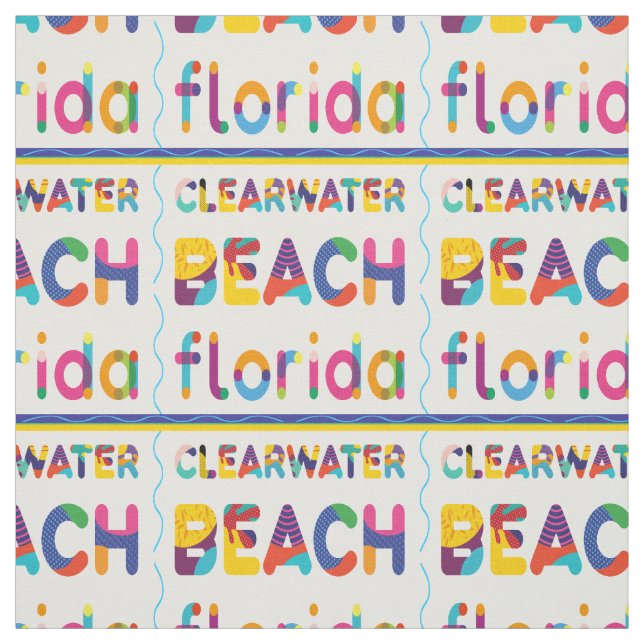 Clearwater Beach, Florida. Colourful Text Pattern Fabric (Swatch)