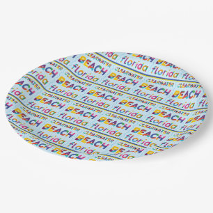 Clearwater Beach, Florida. Colourful Text Pattern Paper Plate
