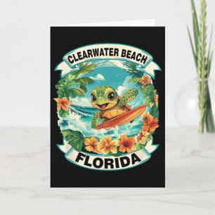 Clearwater Beach Florida Cute Sea Turtle Surfing S Card
