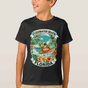Clearwater Beach Florida Cute Sea Turtle Surfing S T-Shirt