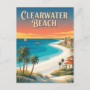 Clearwater Beach Florida Gulf Coast Vintage Poster Postcard