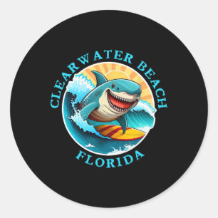 Clearwater Beach Florida Happy Surfing Shark Souve Classic Round Sticker