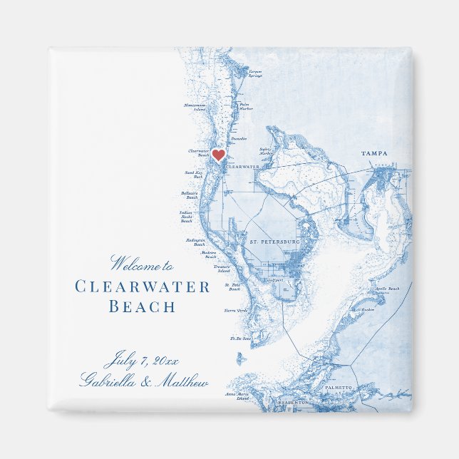 Clearwater Beach Florida Map Wedding Favour Magnet (Front)