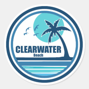 Clearwater Beach Florida Palm Tree Birds Classic Round Sticker