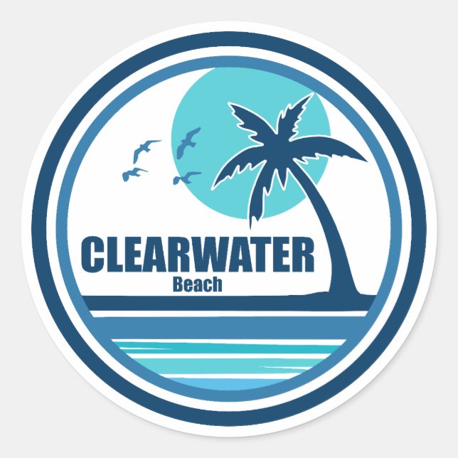 Clearwater Beach Florida Palm Tree Birds Classic Round Sticker (Front)
