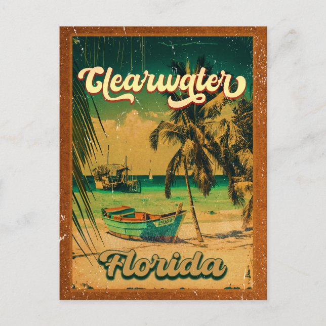 Clearwater Beach Florida Palm Tree Souvenirs 60s Postcard (Front)