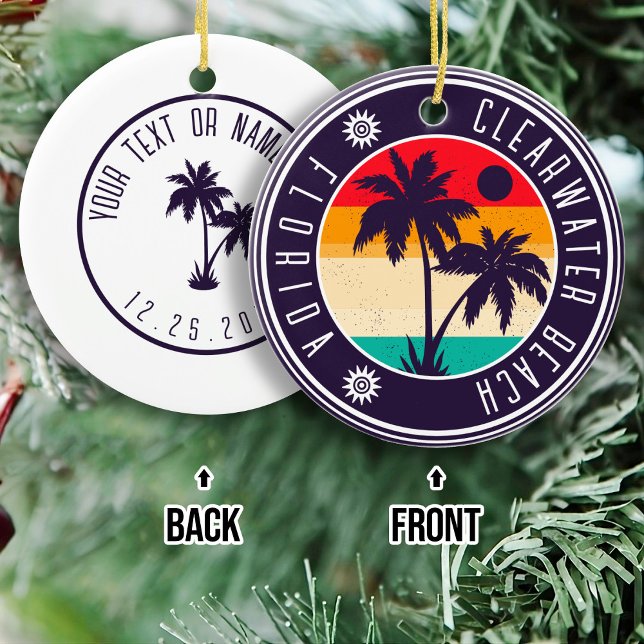 Clearwater Beach Florida Retro Palm Tree 80s Ceramic Tree Decoration (Creator Uploaded)