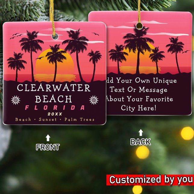 Clearwater Beach Florida Retro Sunset Palm Tree Ceramic Ornament (Creator Uploaded)