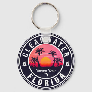 Clearwater Beach Florida Retro Sunset Souvenirs Key Ring