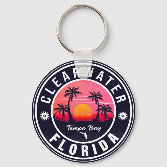 Clearwater Beach Florida Retro Sunset Souvenirs Key Ring (Front)