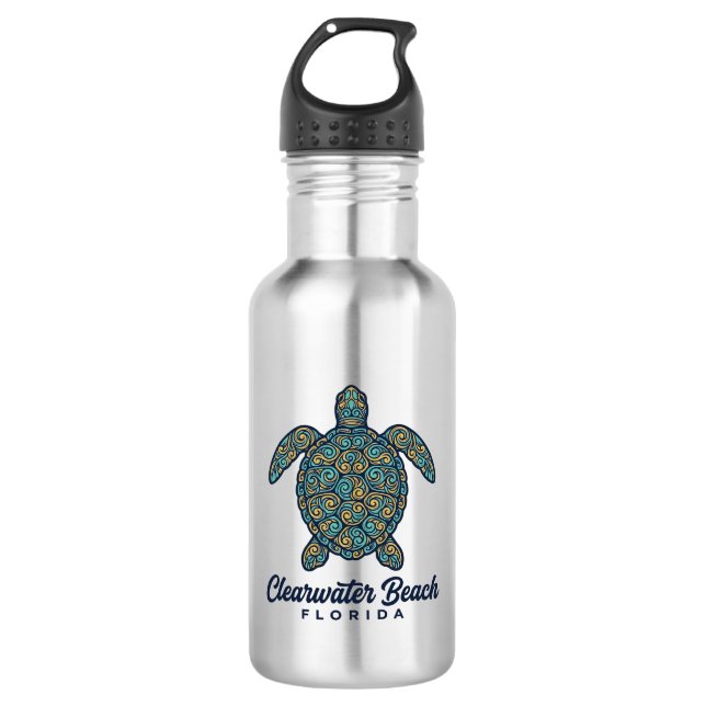 Clearwater Beach Florida Sea Turtle Vector Design_ 532 Ml Water Bottle (Front)