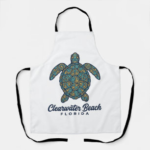 Clearwater Beach Florida Sea Turtle Vector Design_ Apron