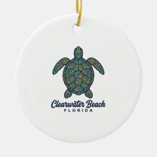 Clearwater Beach Florida Sea Turtle Vector Design_ Ceramic Tree Decoration