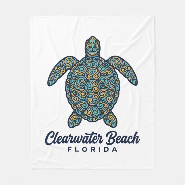 Clearwater Beach Florida Sea Turtle Vector Design_ Fleece Blanket (Front)