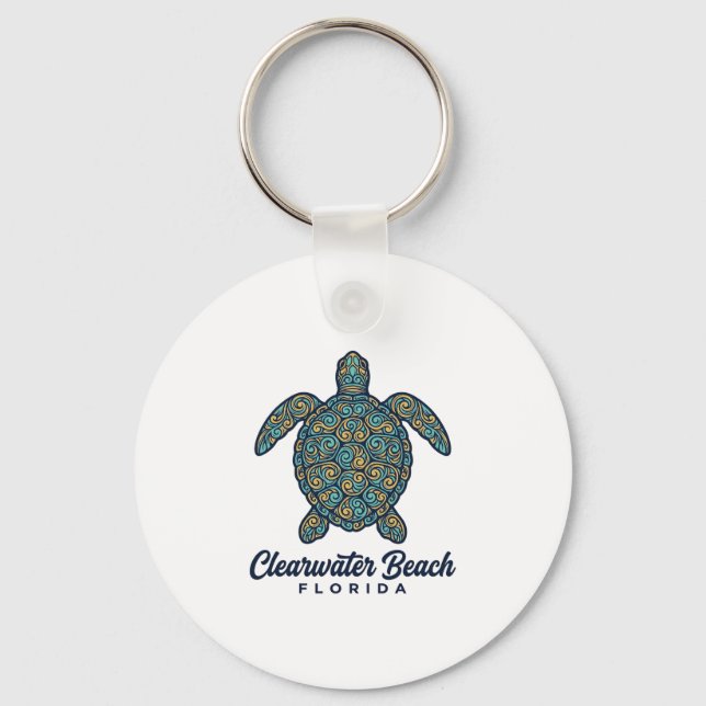 Clearwater Beach Florida Sea Turtle Vector Design_ Key Ring (Front)