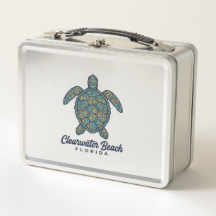 Clearwater Beach Florida Sea Turtle Vector Design_ Metal Lunch Box