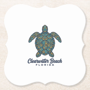 Clearwater Beach Florida Sea Turtle Vector Design_ Paper Coaster