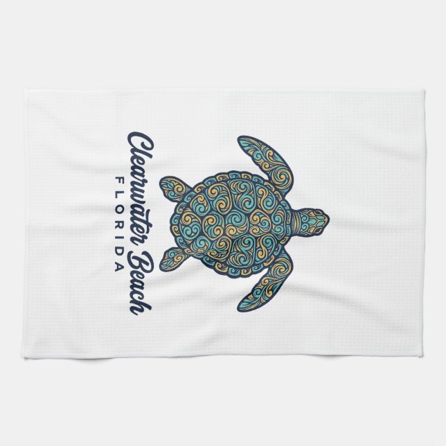 Clearwater Beach Florida Sea Turtle Vector Design_ Tea Towel (Horizontal)