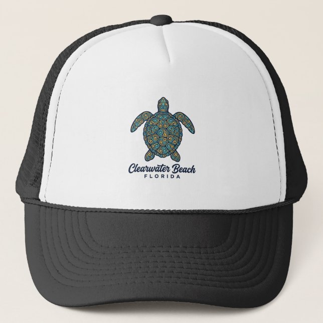 Clearwater Beach Florida Sea Turtle Vector Design_ Trucker Hat (Front)