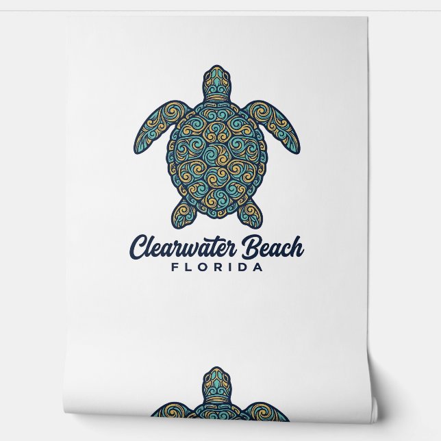 Clearwater Beach Florida Sea Turtle Vector Design_ Wallpaper (Unrolling)