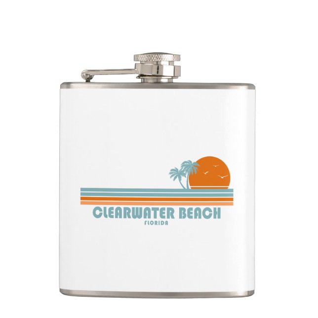 Clearwater Beach Florida Sun Palm Trees Hip Flask (Front)