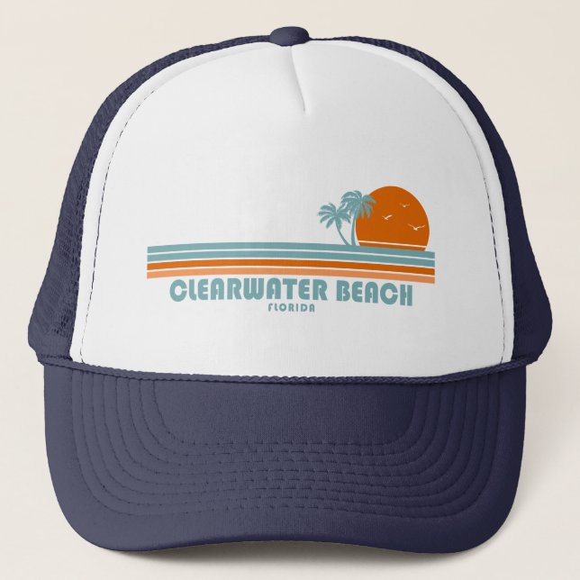 Clearwater Beach Florida Sun Palm Trees Trucker Hat (Front)