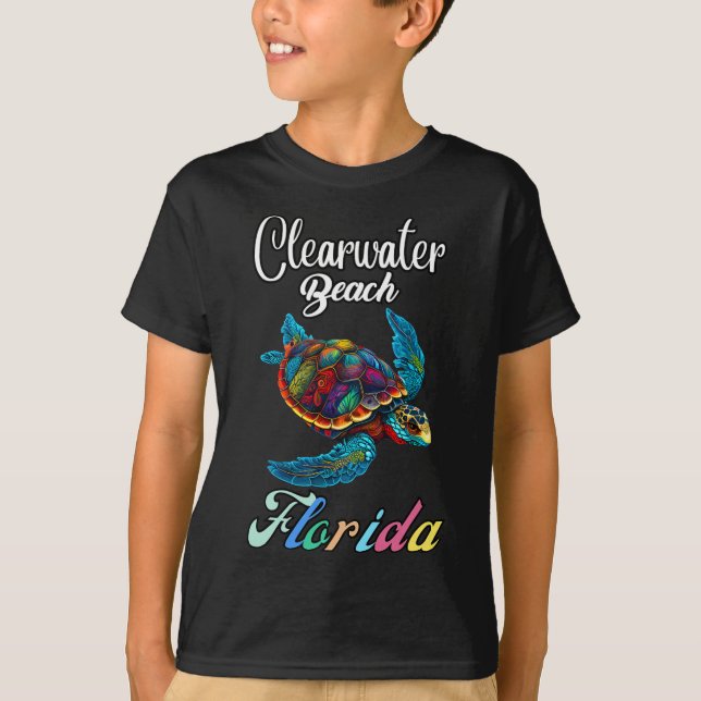 Clearwater Beach Florida Tie Dye Sea Turtle Family T-Shirt (Front)