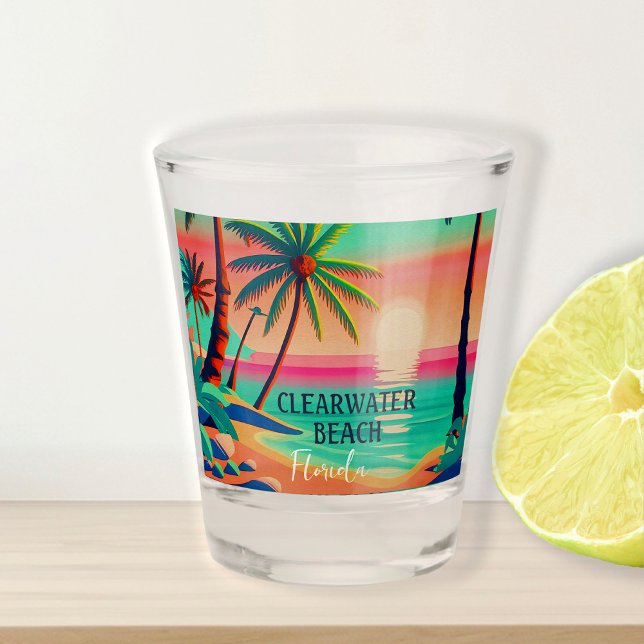 Clearwater Beach Florida Tropical Palm Tree 1950s Shot Glass (Creator Uploaded)