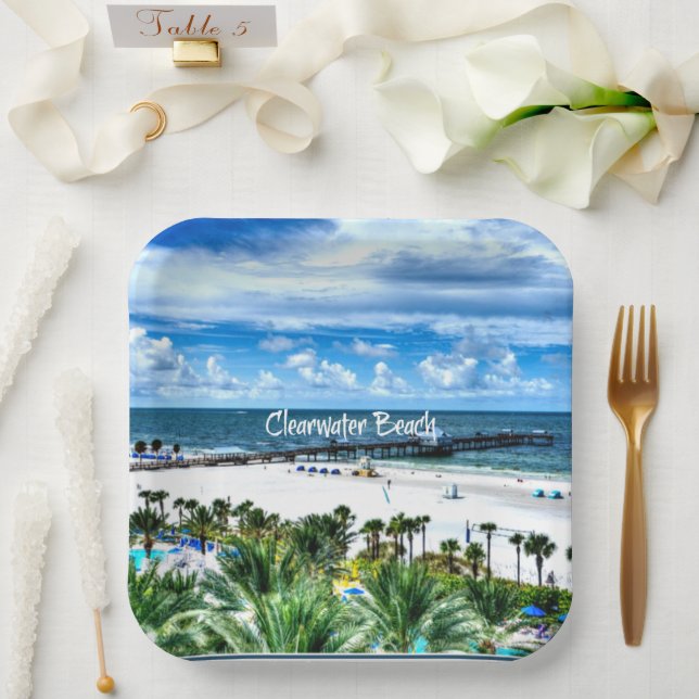 Clearwater Beach, Florida, vacation destination Paper Plate (Wedding)