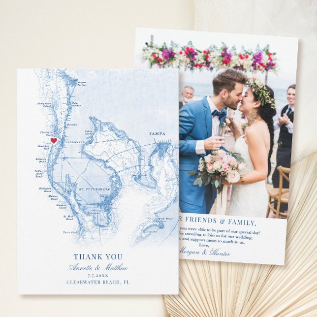 Clearwater Beach Florida Wedding Flat Thank You Card (These Clearwater Beach Thank You cards are perfect for your Tampa Bay destination wedding)