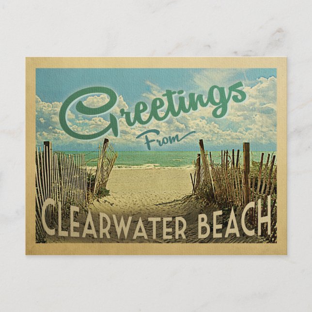 Clearwater Beach Postcard Vintage Travel (Front)