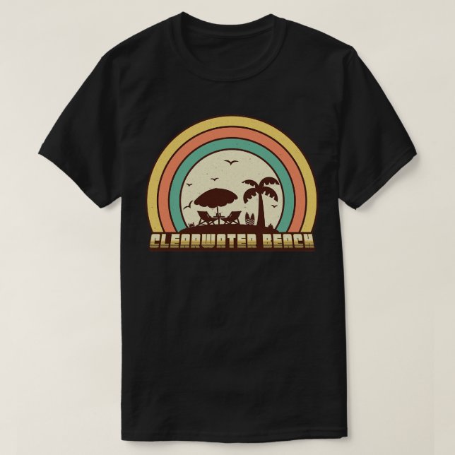Clearwater Beach Retro Sunset Style T-Shirt (Design Front)