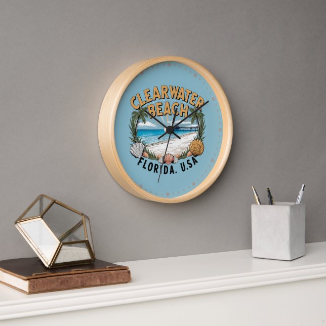 Clearwater Beach Retro Vignette Clock (Office)