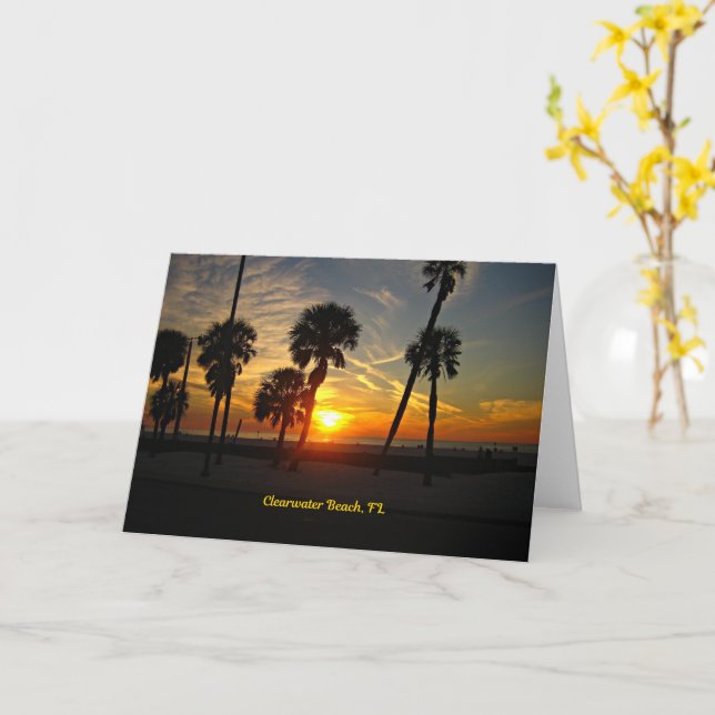 Clearwater Beach Sunset Card (Yellow Flower)